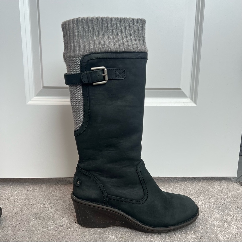 UGG Skyfall Grey Leather Suede and Knit Boots